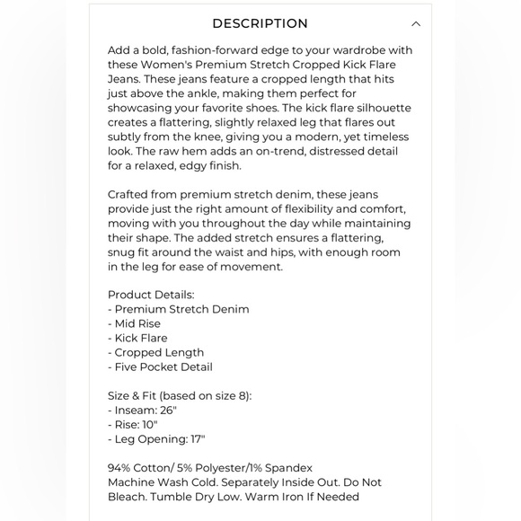 Royalty for Me Premium Stretch Crop Kick Flare Jeans Size 10 Tummy Control - Picture 7 of 7